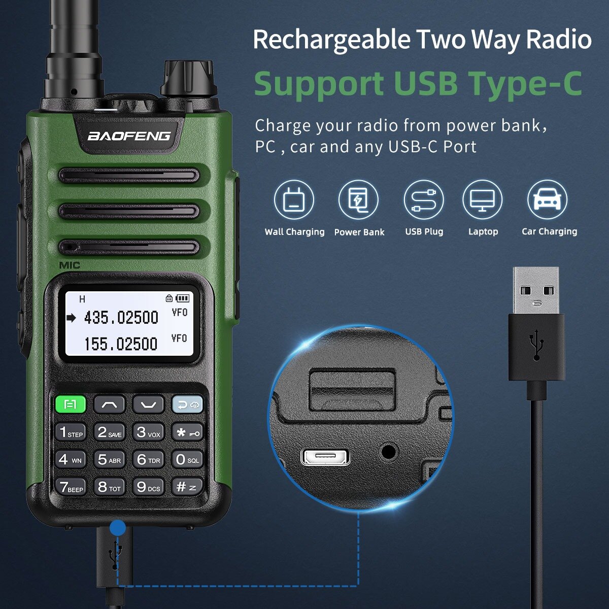 BaoFeng UV-13 PRO V2 Powerful Dual Band Walkie Talkie Type-C Charger 16KM Long Range UV13 Pro Transceiver Ham Two Way Radio