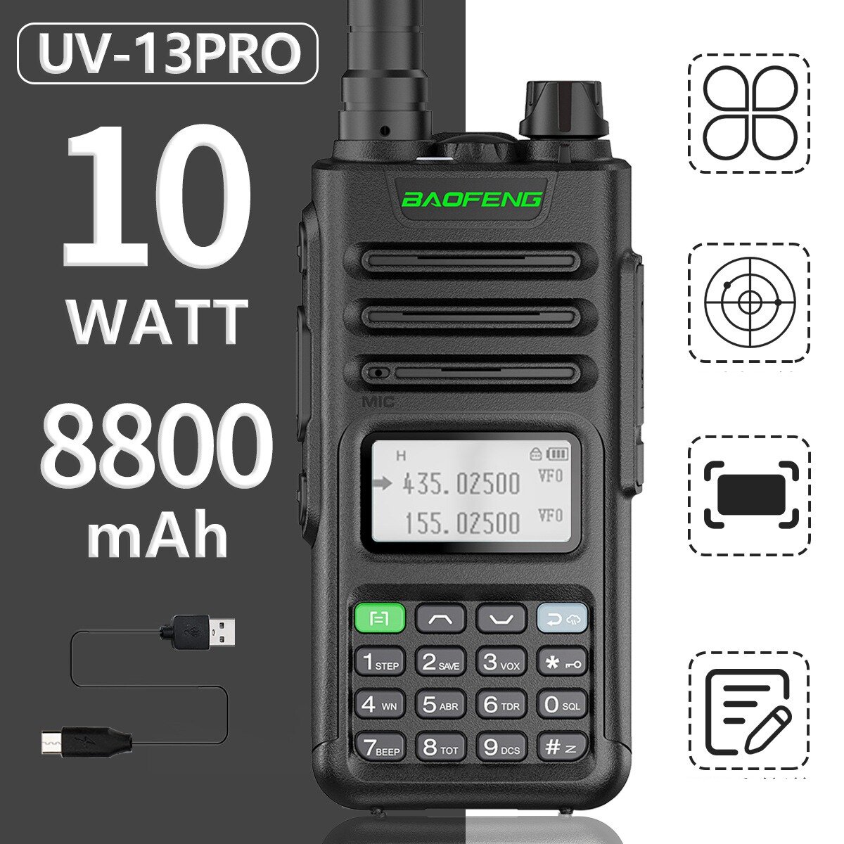 BaoFeng UV-13 PRO V2 Powerful Dual Band Walkie Talkie Type-C Charger 16KM Long Range UV13 Pro Transceiver Ham Two Way Radio