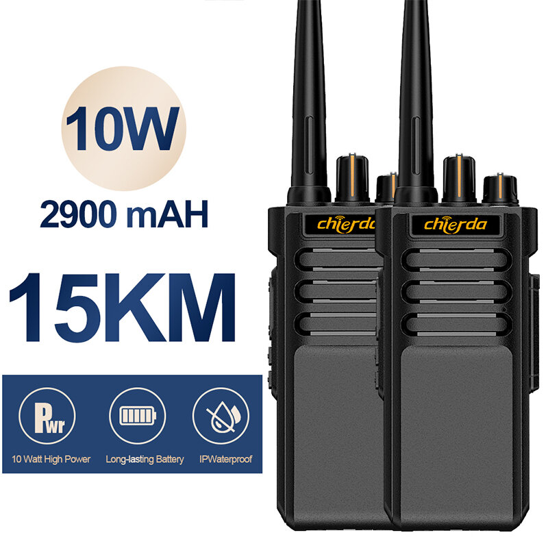 Chierda CD-A8 10W Long Range Walkie Talkie EU Plug IP67 Waterproof 2900mAh Battery Noise Reduction Handheld Two Way Radio Transc