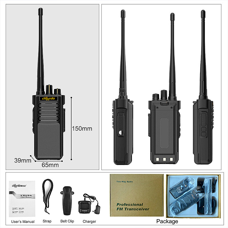 Chierda CD-A8 10W Long Range Walkie Talkie EU Plug IP67 Waterproof 2900mAh Battery Noise Reduction Handheld Two Way Radio Transc