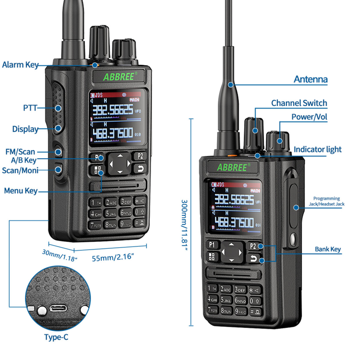 ABBREE AR-869 High Power Walkie Talkie Full Band GPS bluetooth Program Frequency Wireless Copy Frequency Type-C Jack Outdoors Ha