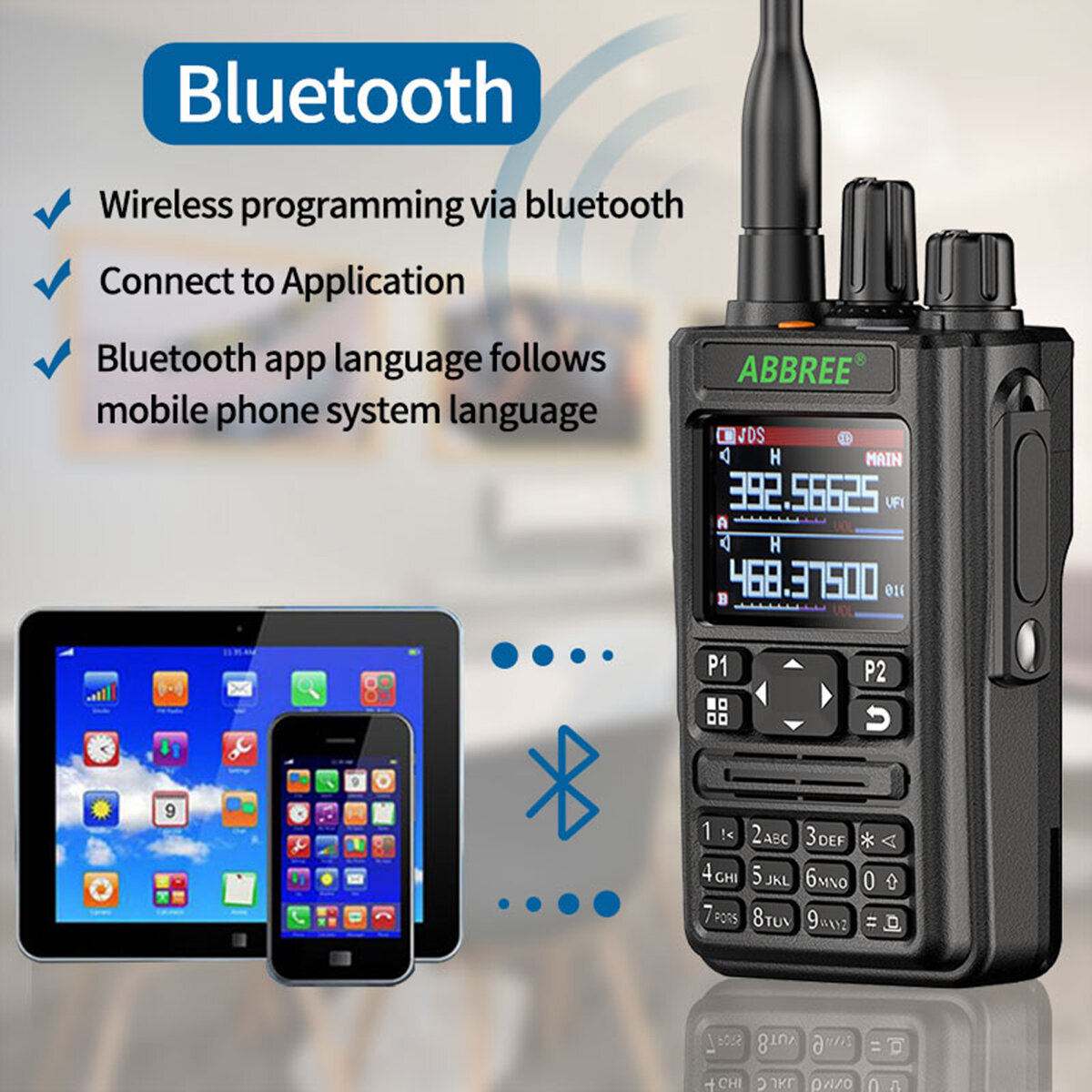 ABBREE AR-869 High Power Walkie Talkie Full Band GPS bluetooth Program Frequency Wireless Copy Frequency Type-C Jack Outdoors Ha