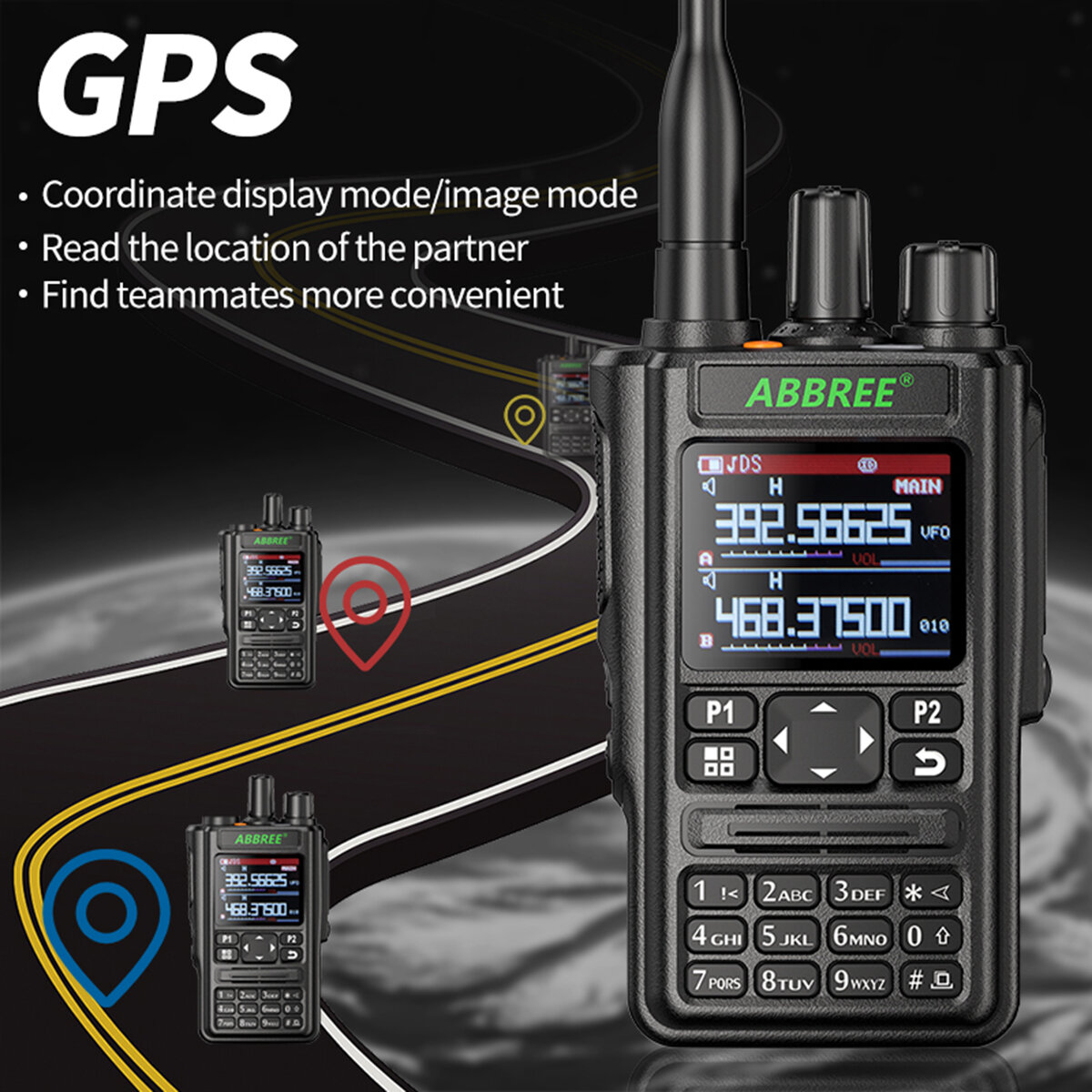 ABBREE AR-869 High Power Walkie Talkie Full Band GPS bluetooth Program Frequency Wireless Copy Frequency Type-C Jack Outdoors Ha