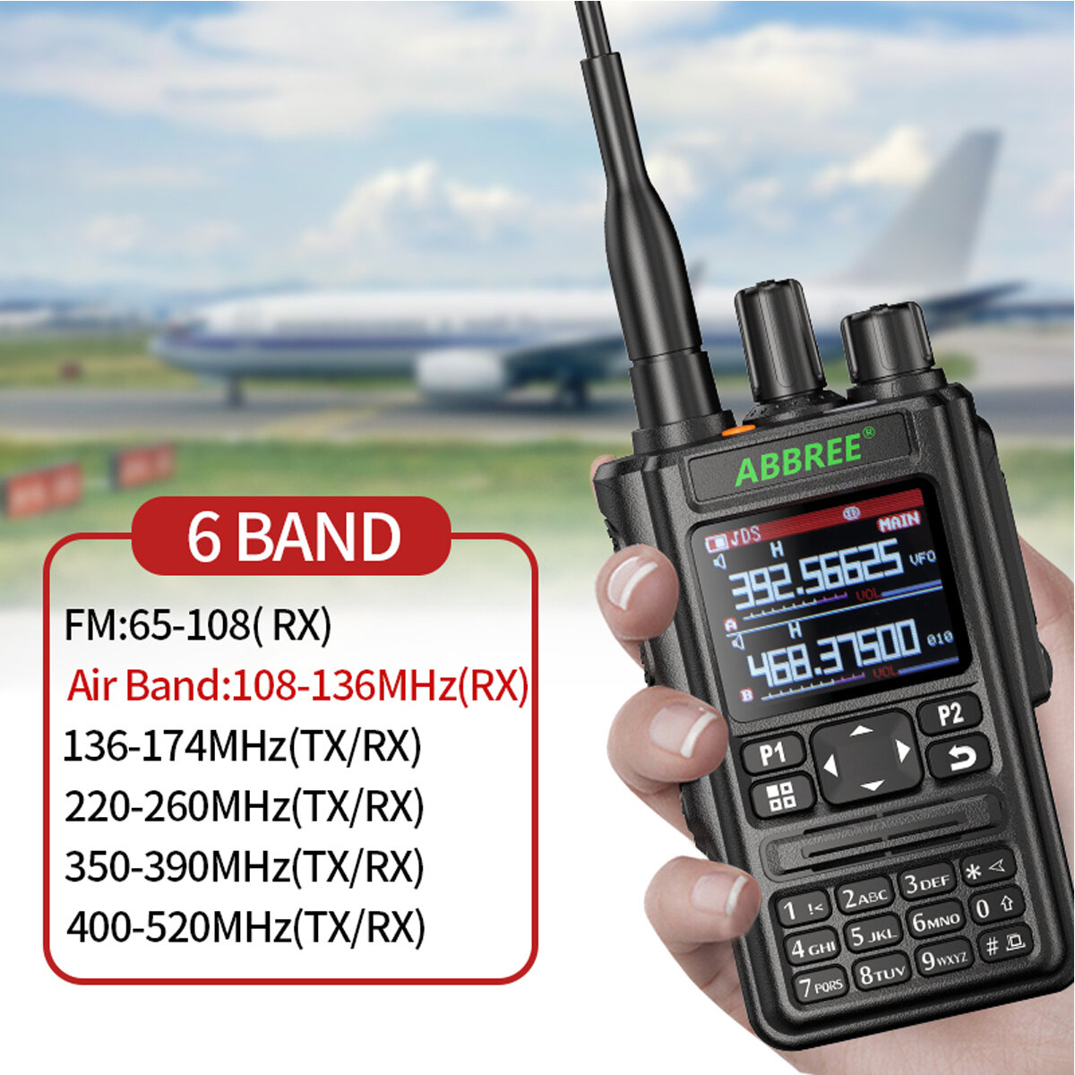 ABBREE AR-869 High Power Walkie Talkie Full Band GPS bluetooth Program Frequency Wireless Copy Frequency Type-C Jack Outdoors Ha