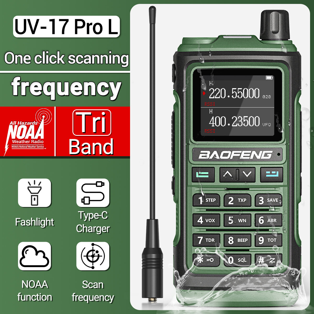 Baofeng UV-17pro M L High Power Walkie Talkie 136-520MHz Three Band Portable Handheld Two-way Radio Intercom with 1.77 inch Colo