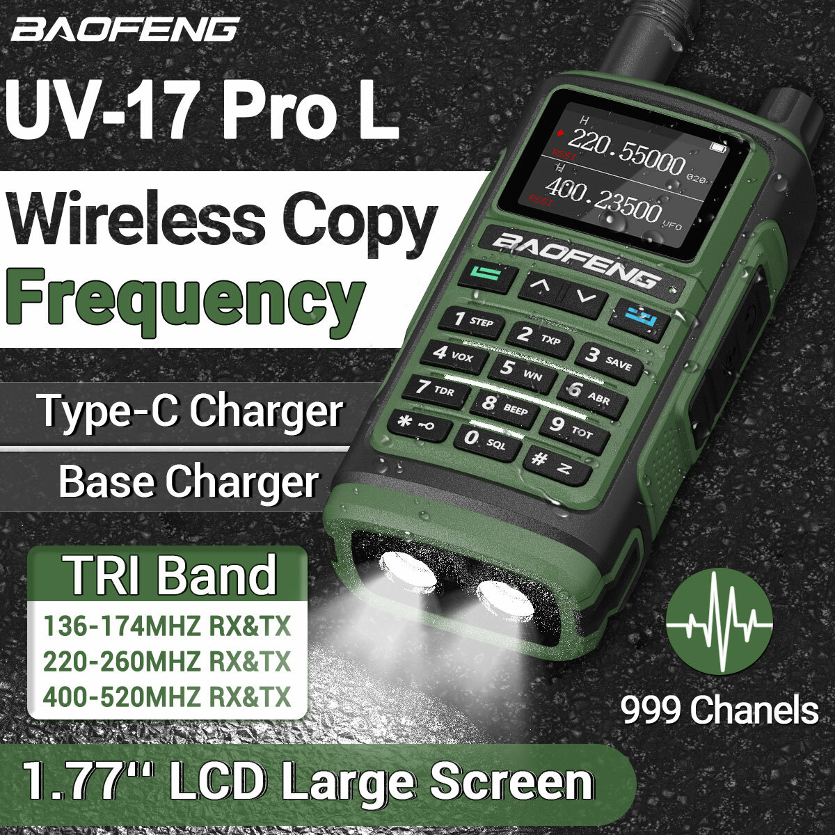 Baofeng UV-17pro M L High Power Walkie Talkie 136-520MHz Three Band Portable Handheld Two-way Radio Intercom with 1.77 inch Colo