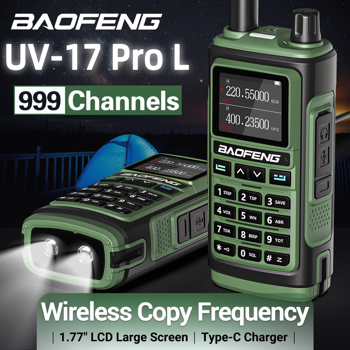 Baofeng UV-17pro M L High Power Walkie Talkie 136-520MHz Three Band Portable Handheld Two-way Radio Intercom with 1.77 inch Colo