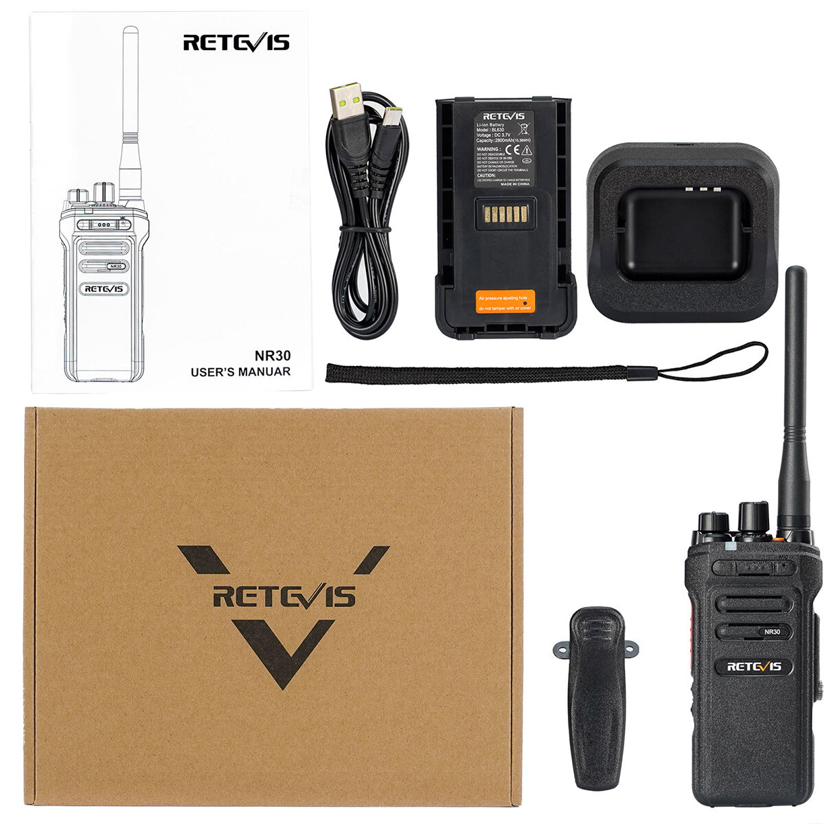 RETEVIS NR630 10W Long Range Walkie Talkie 400-480MHz 16 Channels 2800mAh Bidirectional Electronic Noise Reduction Business Two