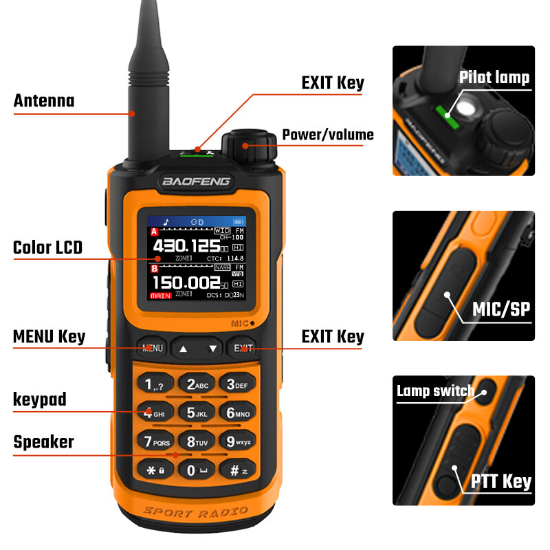 BAOFENG UV-20 Long Range UV Walkie Talkie with 1.77inch TFT HD LCD Display 1000 Channels Type-C IP54 Waterproof High Power Handh