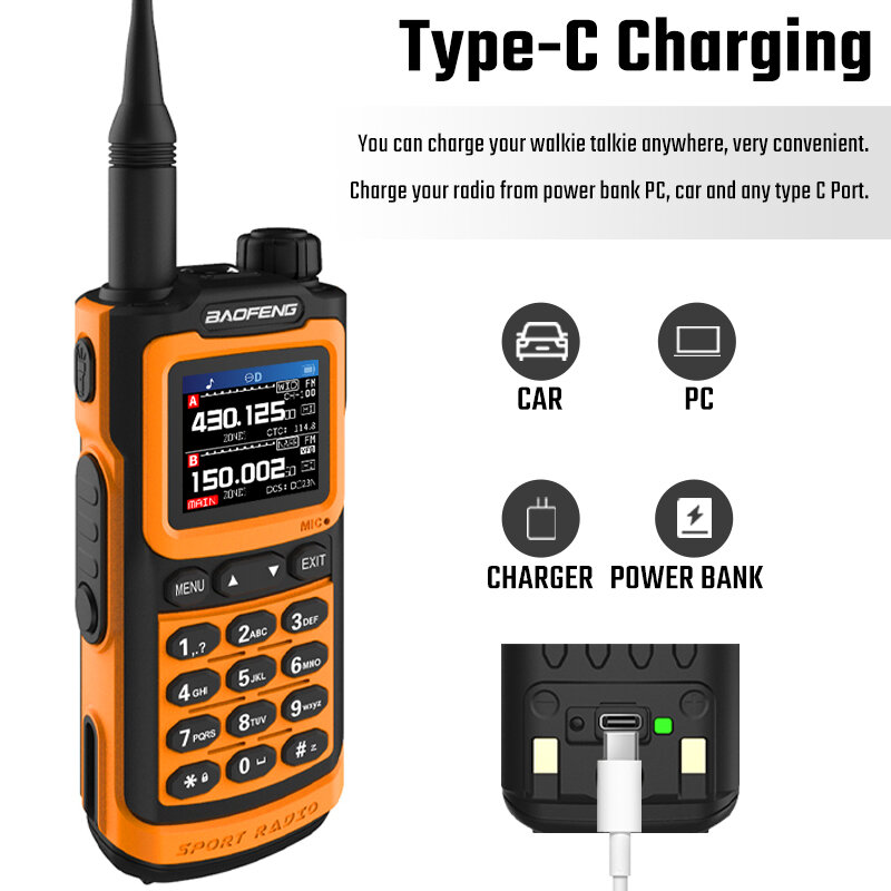 BAOFENG UV-20 Long Range UV Walkie Talkie with 1.77inch TFT HD LCD Display 1000 Channels Type-C IP54 Waterproof High Power Handh