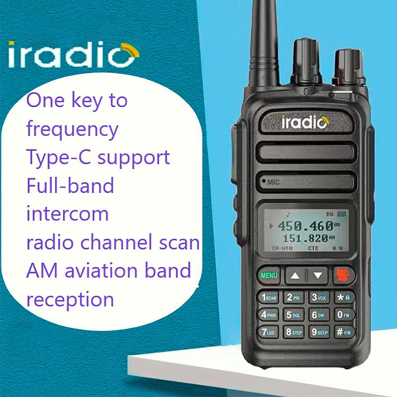 Iradio UV-83 128CH Walkie Talkie NOAA Weather Channel 6 Bands Amateur Ham 6800mAh Type-C Rechargeable Two Way Radio EU Plug