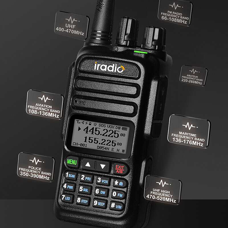 Iradio UV-83 128CH Walkie Talkie NOAA Weather Channel 6 Bands Amateur Ham 6800mAh Type-C Rechargeable Two Way Radio EU Plug