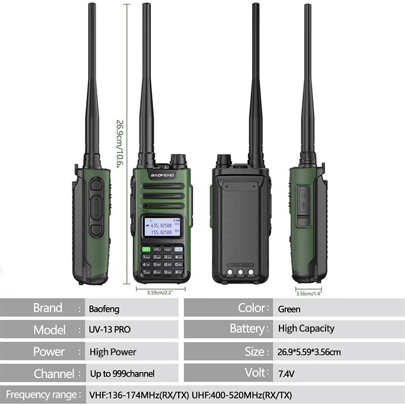 BAOFENG UV13Pro V2 Dual Band Walkie Talkie 999 Channels 1800mAh 16KM Long Range Type-C Charger Transceiver Ham Two Way Radio Eur