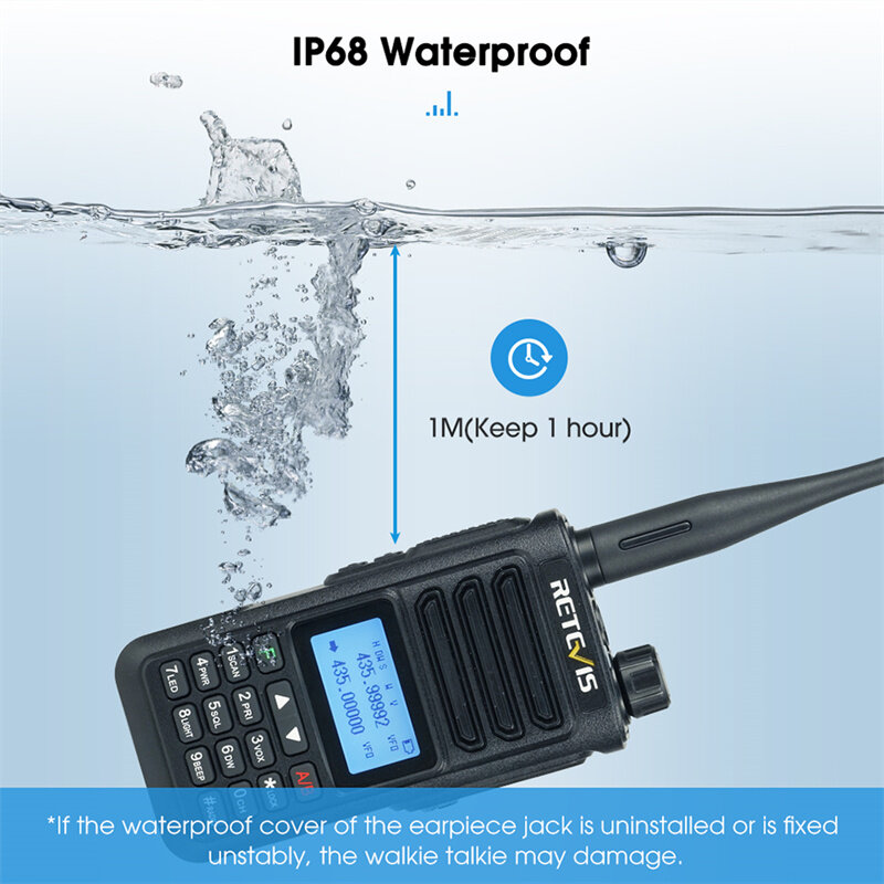 Retevis RA89 10W Walkie Talkie UV Dual Band Intelligent Noise Reduction IP68 Waterproof Long Range Two Way Radio Portable USB-C