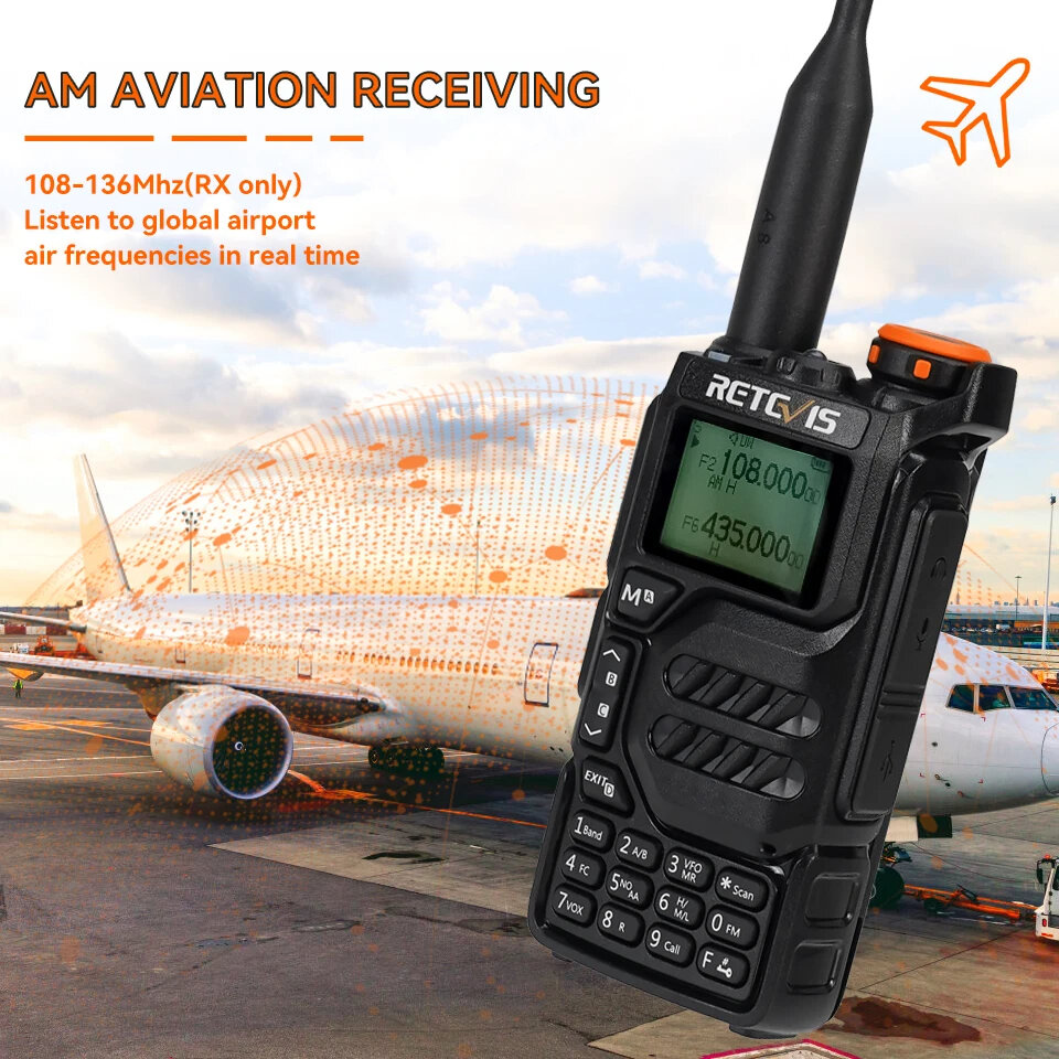 Retevis RA79 5W UV Dual Band Walkie Talkie AM FM Airband Frequency Receiving Multi-Band Receiving USB-C Charging Ham Portable Ha