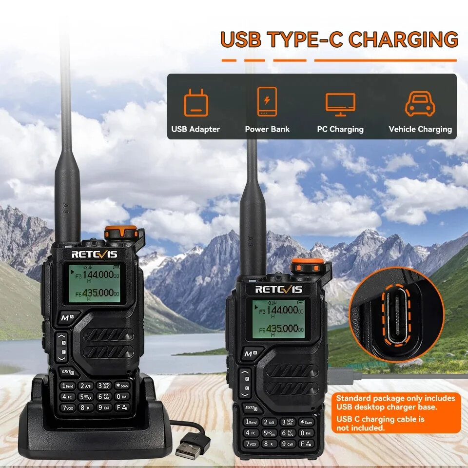 Retevis RA79 5W UV Dual Band Walkie Talkie AM FM Airband Frequency Receiving Multi-Band Receiving USB-C Charging Ham Portable Ha