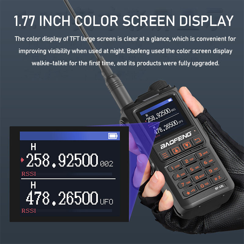 Baofeng BF-18L Tri-Band High Power Walkie Talkie Long Range Type-C Charging UHF VHF Wireless Frequency Ham Two Way Radio