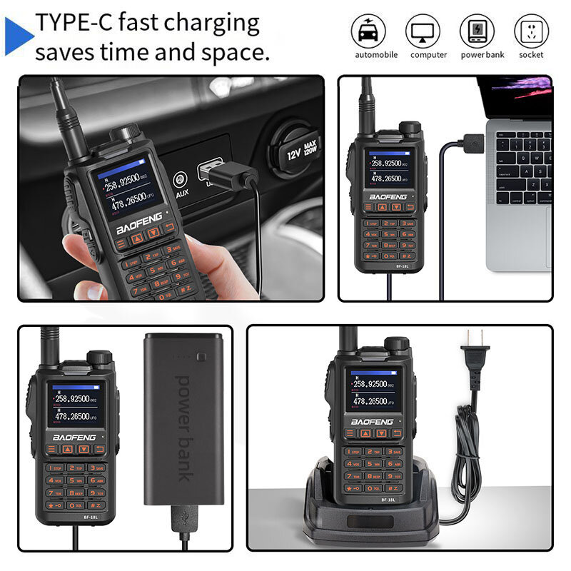 Baofeng BF-18L Tri-Band High Power Walkie Talkie Long Range Type-C Charging UHF VHF Wireless Frequency Ham Two Way Radio