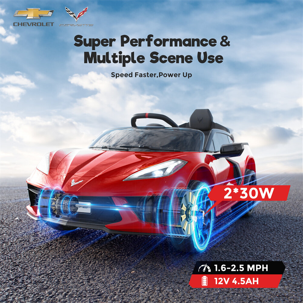 Funtok GT01A 12V 4.5AH 60W Kids Electric Ride on Car Licensed Chevrolet Corvette C8 4km/h Max Speed Safety Rechargeable Powered