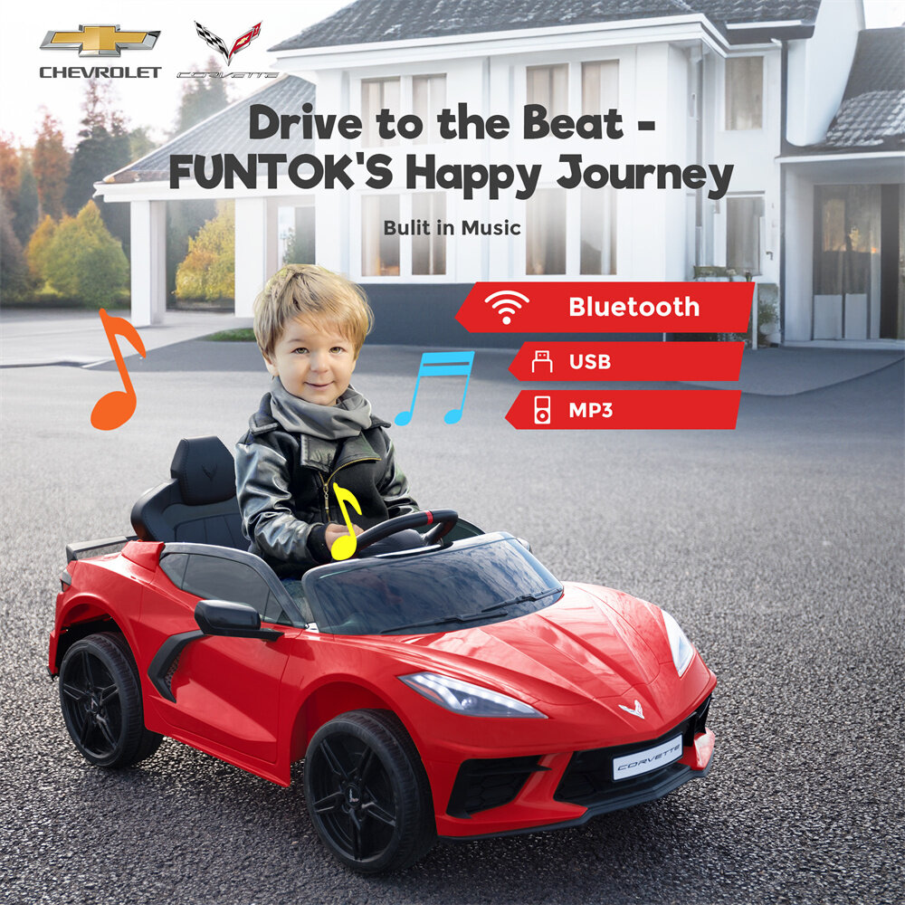 Funtok GT01A 12V 4.5AH 60W Kids Electric Ride on Car Licensed Chevrolet Corvette C8 4km/h Max Speed Safety Rechargeable Powered