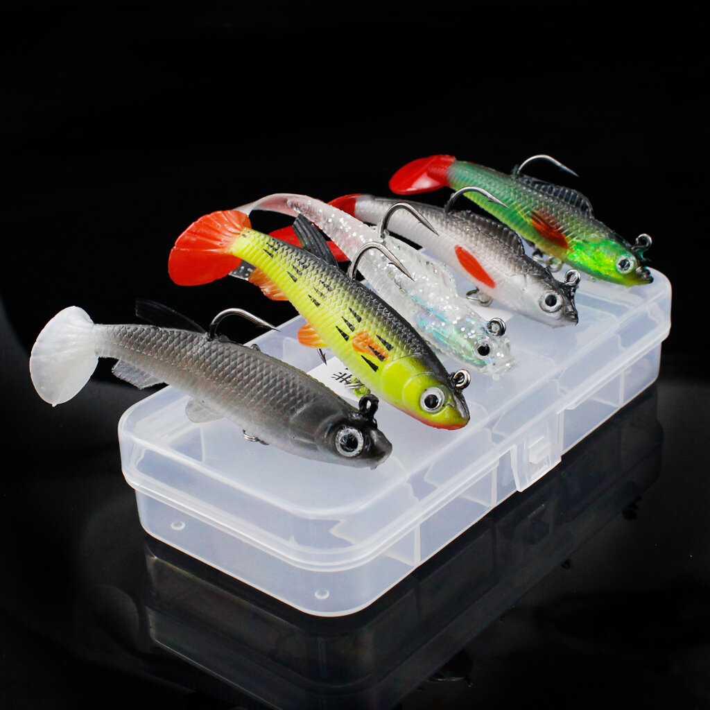 ZANLURE 5pcs Plastic Soft Bait Simulation Fishing Lures 3D Eyes Artificial Bait Swimbaits Kit Fishing Accessories