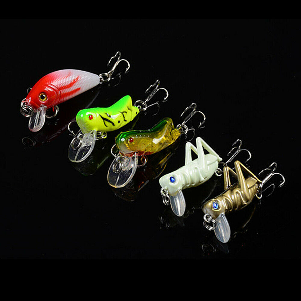 5pcs Topwater Minnow Fishing Lures Simulated Grasshopper Fishing Lure With Hook Mini Cricket Locust Top Water ArtificialBait