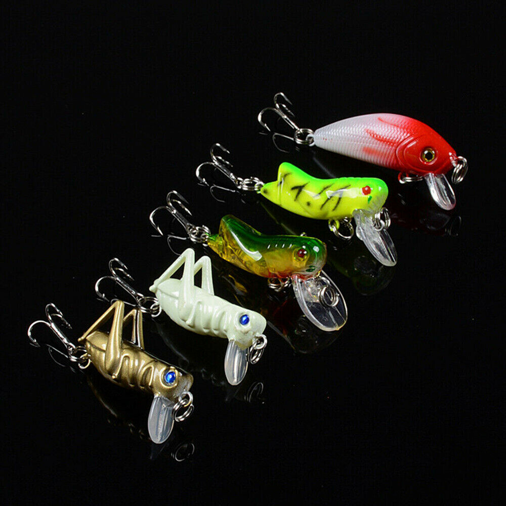 5pcs Topwater Minnow Fishing Lures Simulated Grasshopper Fishing Lure With Hook Mini Cricket Locust Top Water ArtificialBait