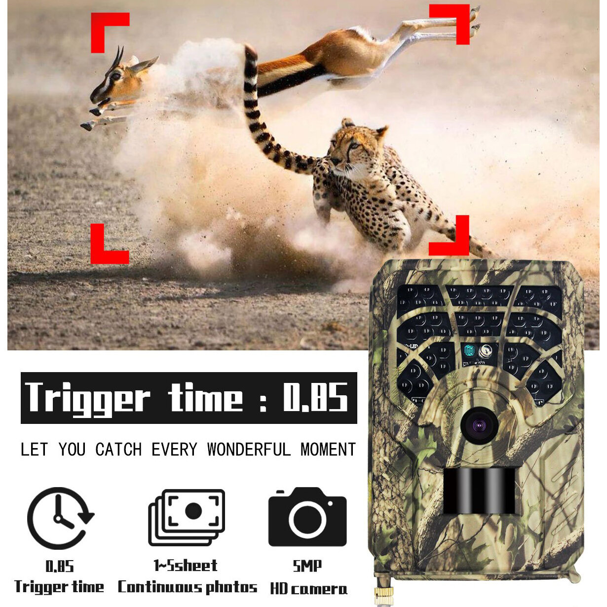 PR300A 720P Wildlife Trail Camera 46Pcs Infrared Beam 0.8s Hunting Camera Night Vision 12Degrees Photo Trap Wildlife Trail Therm