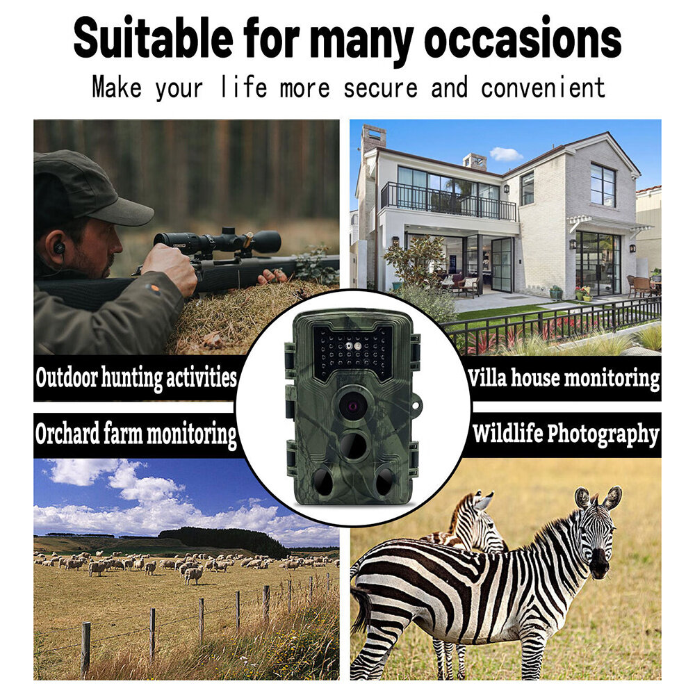 PR1000 Trail Hunting Cameras 36MP 1080P Resolution 2.0 inch Screen IP66 Waterproof 20m PIR Vision Distance for Outdoors Wildlife