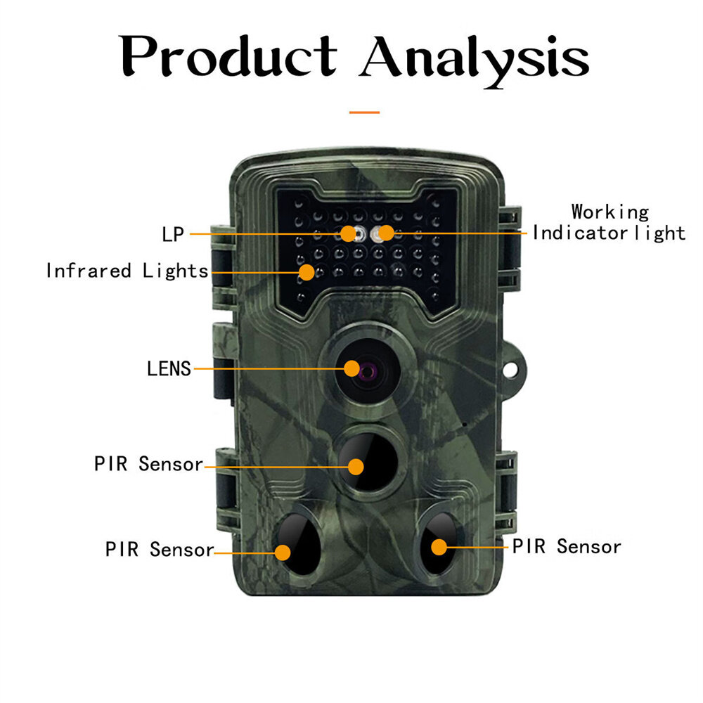 PR1000 Trail Hunting Cameras 36MP 1080P Resolution 2.0 inch Screen IP66 Waterproof 20m PIR Vision Distance for Outdoors Wildlife