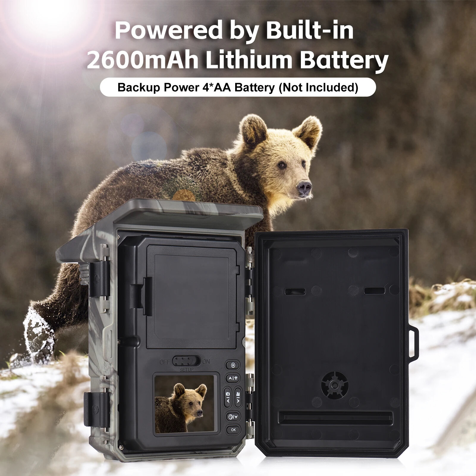 SUNTEKCAM HC-600A 48MP Solar Powered Trail Hunting Camera 4K UHD Video 2600mAh Rechargeable Battery IP65 Waterproof 20m PIR Nigh