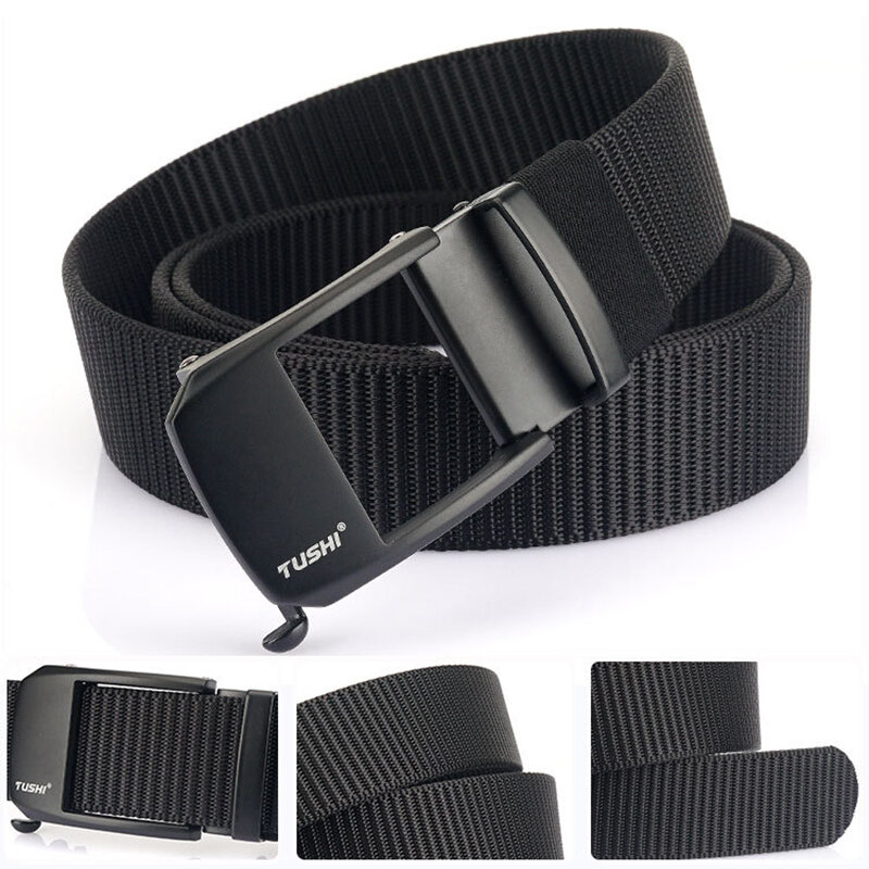 TUSHI 120cm Men's Military Tactical Nylon Belt Adjustable Wear-resistant Lightweight Waist Belt Buckle Canvas Belt Casual Sports