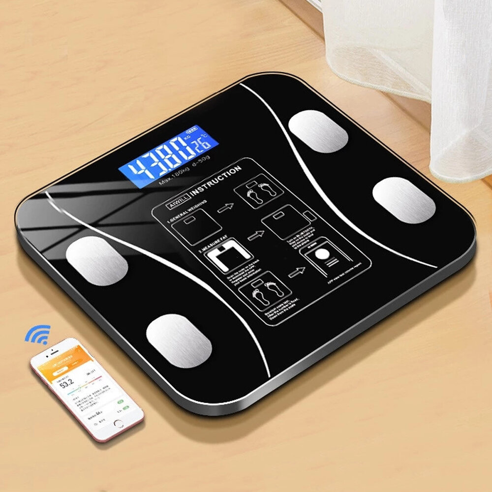 KALOAD® USB+Solar Powered Body Fat Scale BMI Scales Smart Wireless Digital Bathroom Weight Scale Body Composition Analyzer