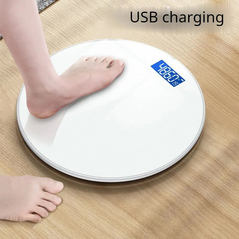 Household Electronic Scale Intelligent Automatic shut-down LCD Display USB Rechargeable Accurate Round Scale Body Scale for Hea