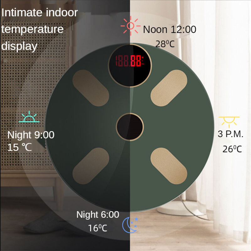 Smart Electronic Scale Automatic Indoors Temperature Measuring LCD Display USB Rechargeable App Data Record Accurate Round Scale