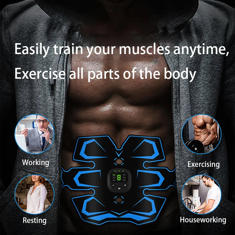 Electric EMS Muscle Trainer 6 Modes EMS Abdominal Massage LED Display Home Office Fitness Abs for Arm Back Foot Training