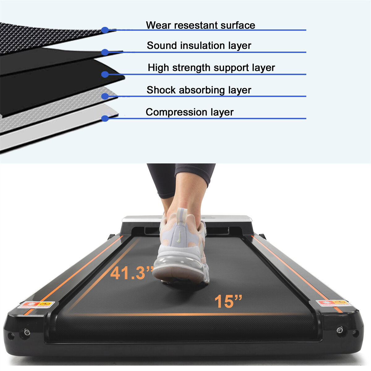 [USA Direct] FYC JK30F-9 Under Desk Treadmill 2.5HP Power Motor 6km/h Max Speed 100KG Weigh Capacity APP Control bluetooth Music