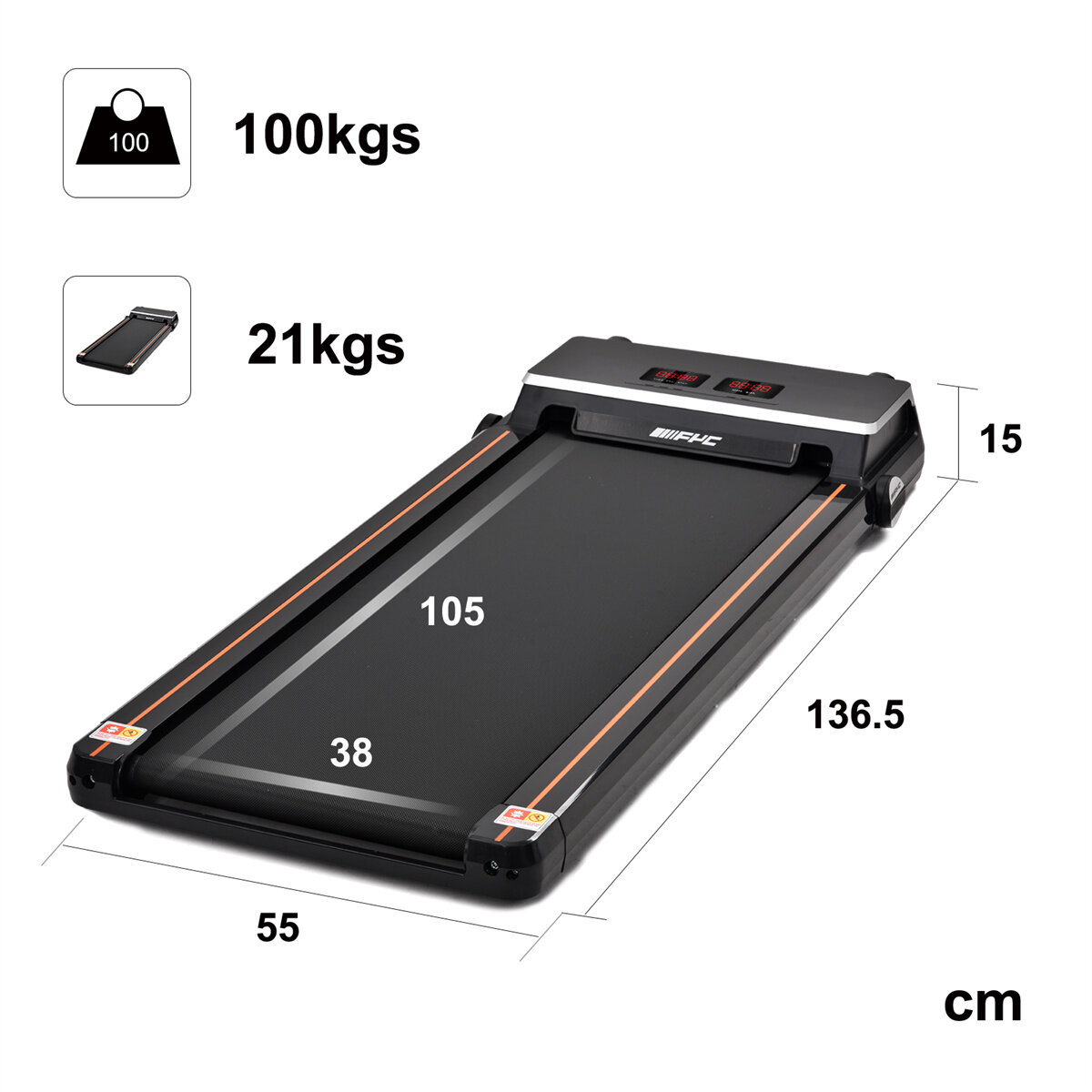 [USA Direct] FYC JK30F-9 Under Desk Treadmill 2.5HP Power Motor 6km/h Max Speed 100KG Weigh Capacity APP Control bluetooth Music