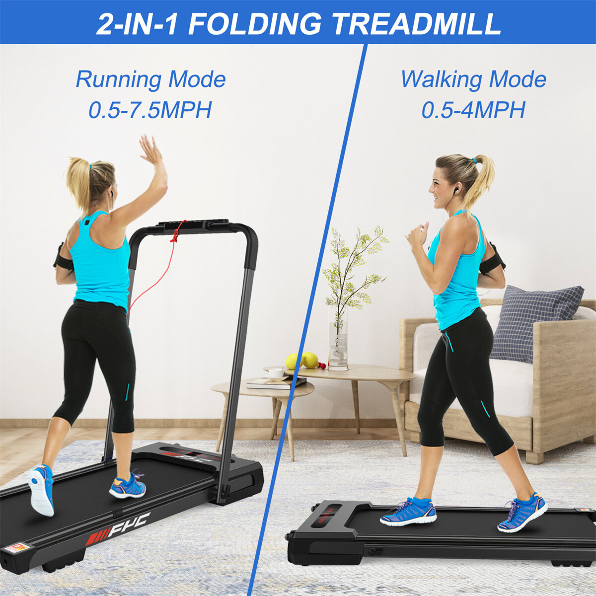 [USA Direct] FYC JK31-8A 2 in 1 Folding Walking Treadmill 2.5HP Power 12km/h Max Speed 140kg Weight Capacity Remote Control LED