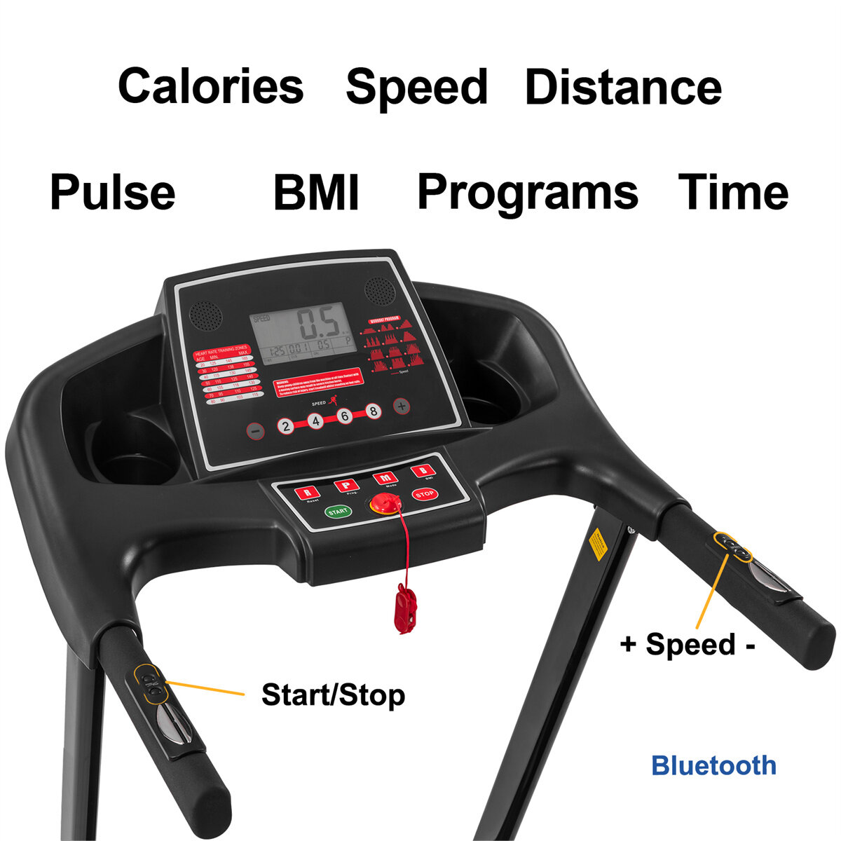 [USA Direct] Bominfit JK88 Folding Treadmill 3.5HP Power Motor 16km/h Max Speed 150kg Weight Capacity Heart Rate Sensor LED Disp