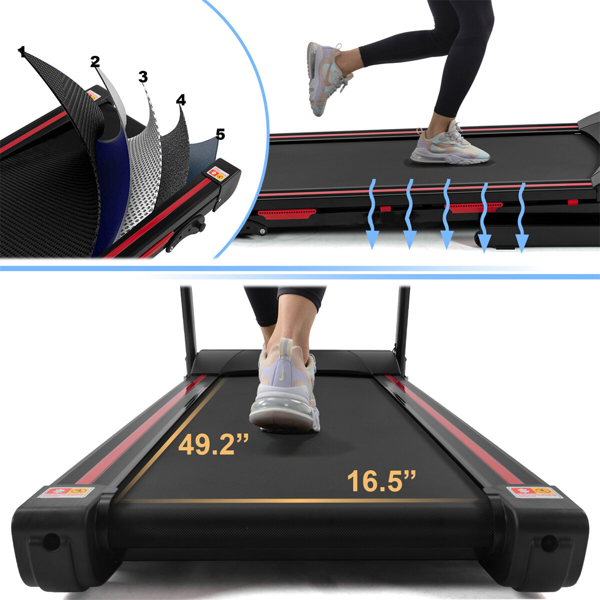 [USA Direct] Bominfit JK88 Folding Treadmill 3.5HP Power Motor 16km/h Max Speed 150kg Weight Capacity Heart Rate Sensor LED Disp