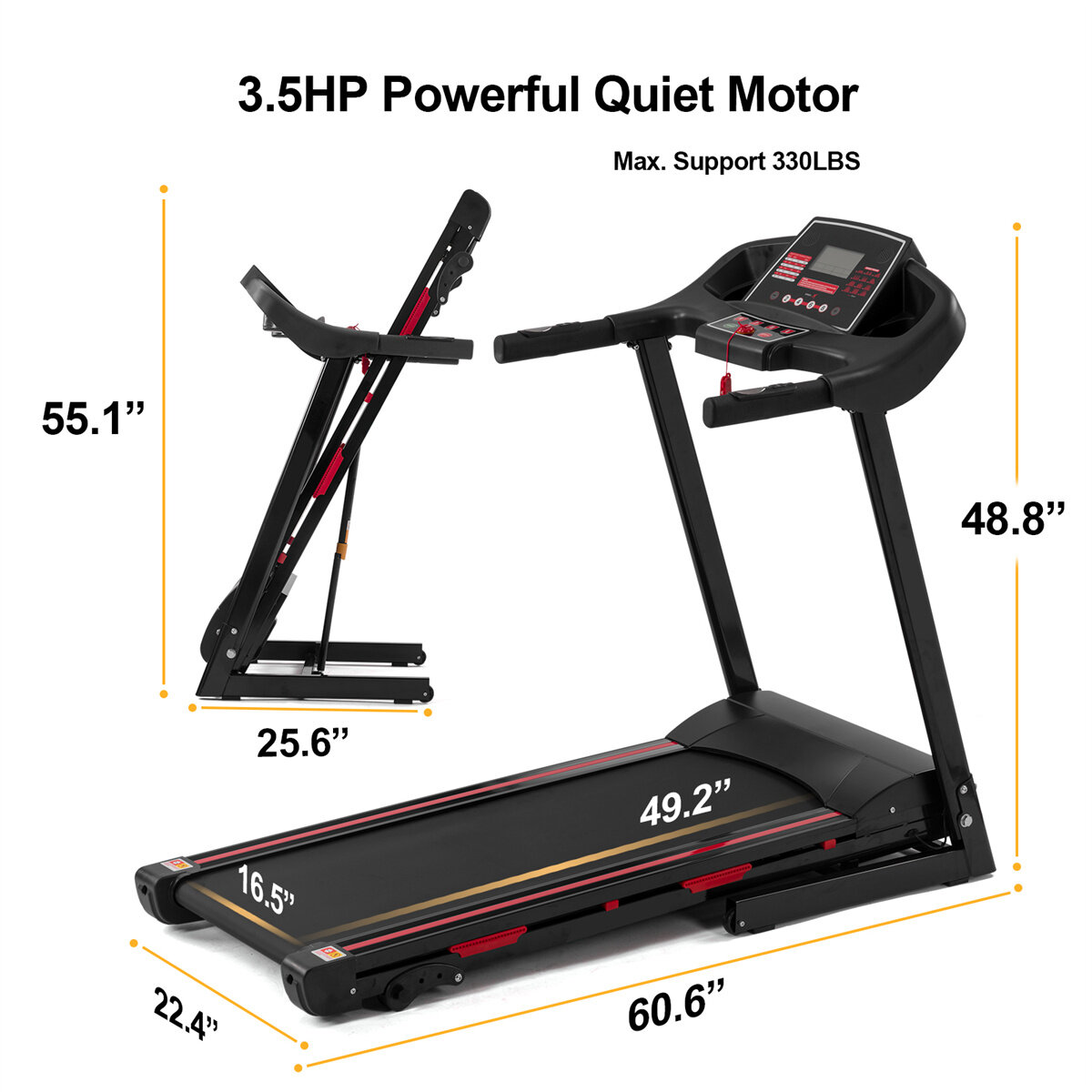 [USA Direct] Bominfit JK88 Folding Treadmill 3.5HP Power Motor 16km/h Max Speed 150kg Weight Capacity Heart Rate Sensor LED Disp