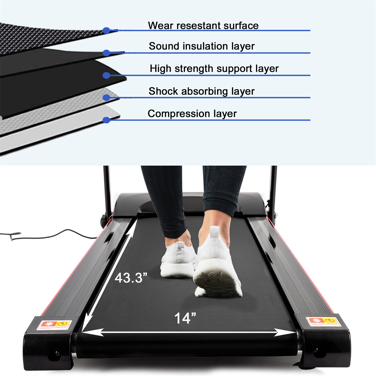 [USA Direct] Bominfit JK1609A Folding Treadmill 2.5HP Motor 12km/h Max Speed 120kg Weight Capacity 14 inch Running Belt bluetoot