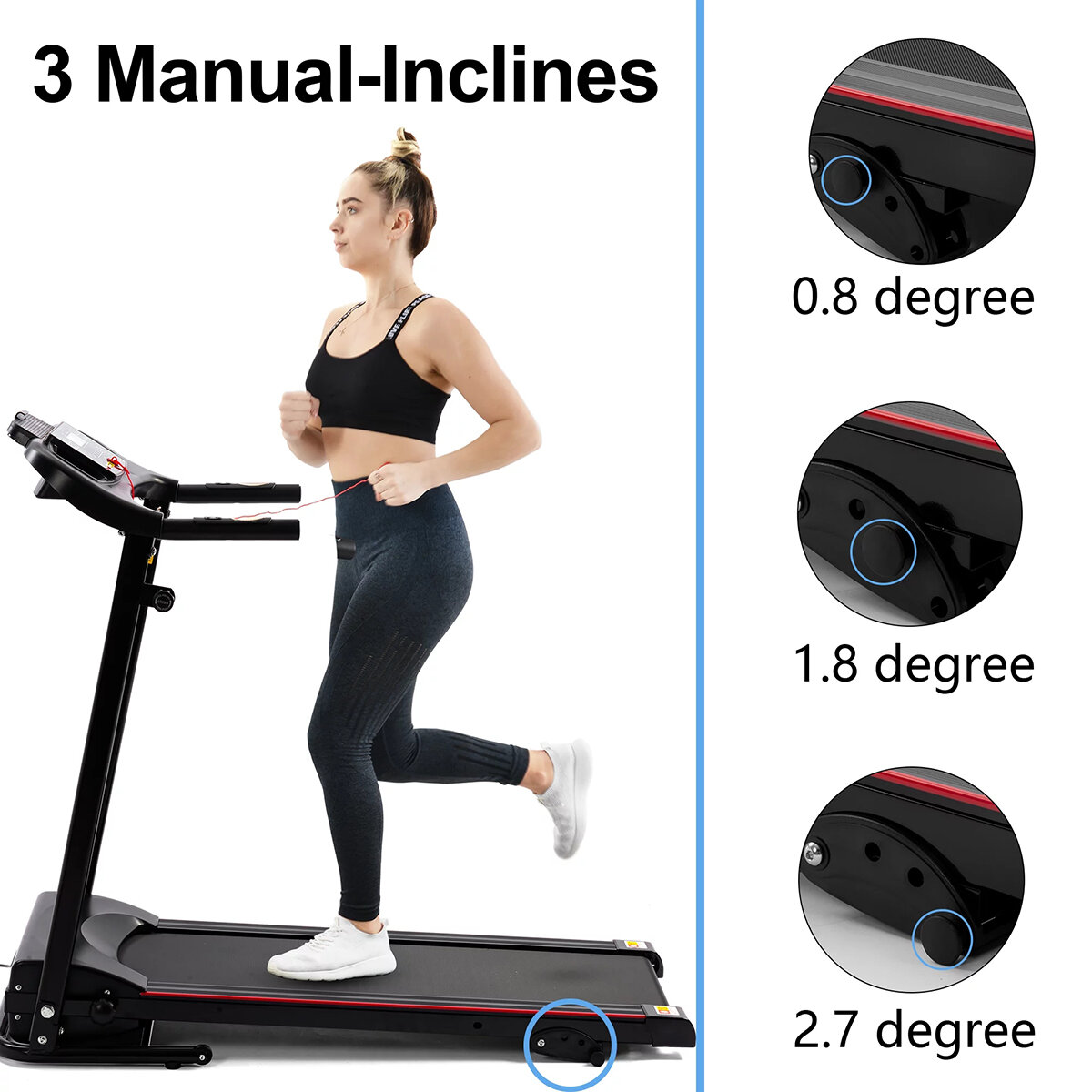 [USA Direct] Bominfit JK1609A Folding Treadmill 2.5HP Motor 12km/h Max Speed 120kg Weight Capacity 14 inch Running Belt bluetoot