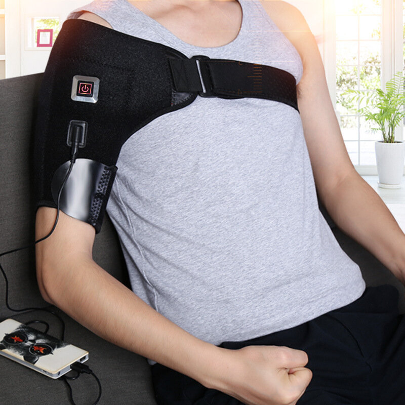 Electric Heated Shoulder Brace Support Belt Adjustable Shoulder Back Support Wrap Belt Band Winter Joint Care Pain Relief Bandag