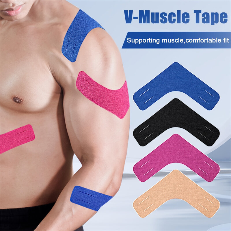 10Pcs Elastic Kinesiology V Tape Breathable Muscle Support Adhesive Elastic Sports Tape for Knees Shoulder Joint Discomfort Reli