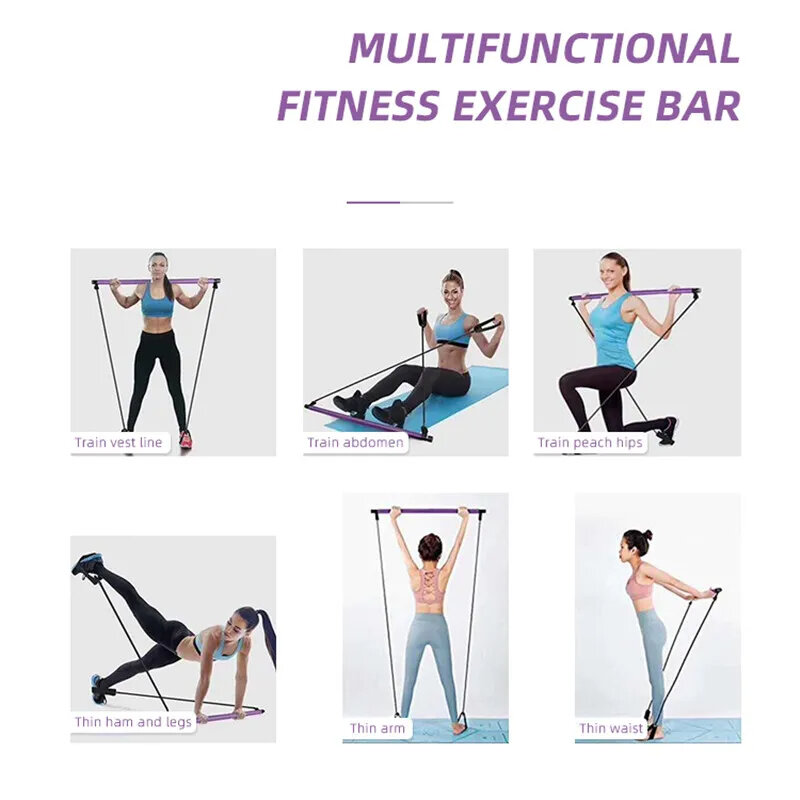 Portable Yoga Exercise Bar Sport Elastic Bodybuilding Fitness Easy to Install Resistance Bands