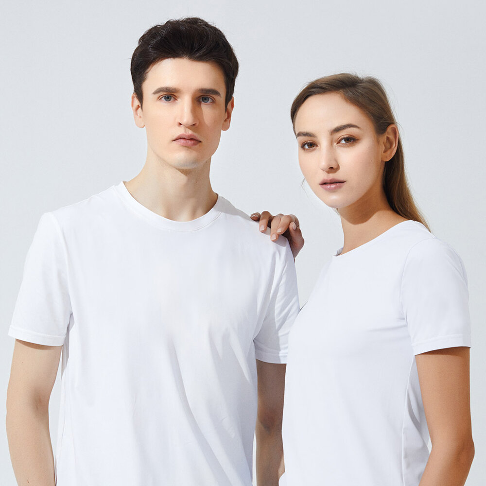 Supield Super hydrophobic T-Shirt 89.9% Polyester Fiber Comfort Anti-Stain Elastic Sleek Round Neck Design for Outdoor Travel Bi