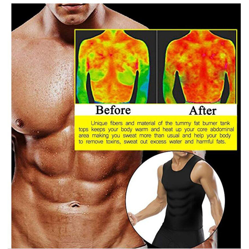 TENGOO Men Sauna Shaper Vest Thermo Sweat Shapewear Tummy Control Slimming Tank Top Gym Fitness Workout Zipper Corset Shirt for