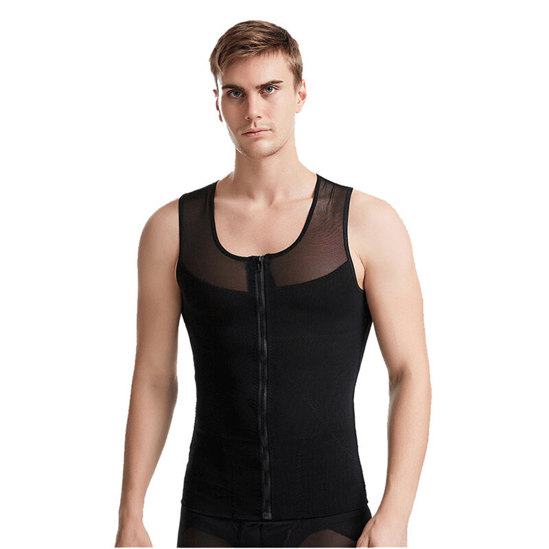 Stretch Shapewear Men's Quick Dry Sweat-wicking Tummy Shaping Zipper Corset Sport Vest for Gym Workout Running Exercise Fitness